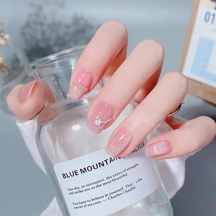 ネイルチップ Luminail プレミアムつけ爪 - ロマンティックピンクグリッター ショートネイル - ネイルチップ専門店 Luminail ルミネイル