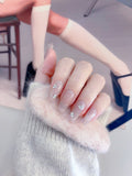 ネイルチップ Luminail プレミアムつけ爪 - ピンクベージュ ストーン付きロングネイル - ネイルチップ専門店 Luminail ルミネイル