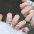 ネイルチップ Luminail プレミアムつけ爪 - ローズパールのエレガントグリッター ロングネイル - ネイルチップ専門店 Luminail ルミネイル