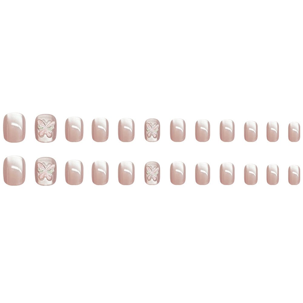 ネイルチップ Luminail プレミアムつけ爪 - パールバタフライデザインショートネイル - ネイルチップ専門店 Luminail ルミネイル