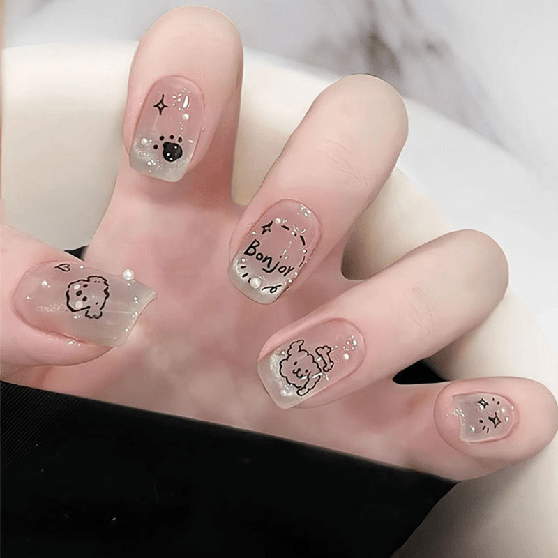 ネイルチップ Luminail プレミアムつけ爪 - キュートな動物イラストデザイン ショートネイル - ネイルチップ専門店 Luminail ルミネイル