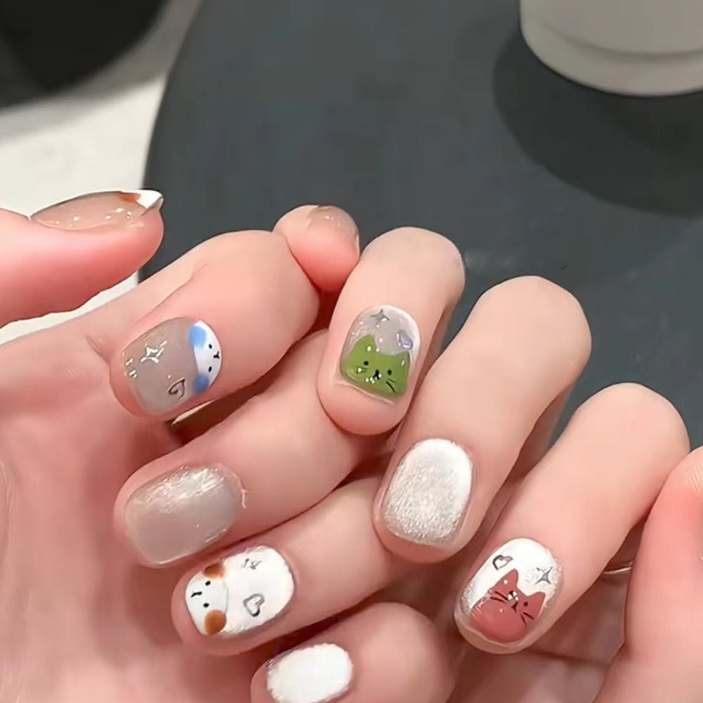 ネイルチップ Luminail プレミアムつけ爪 - キュートなアニマルフェイス ショートネイル - ネイルチップ専門店 Luminail ルミネイル