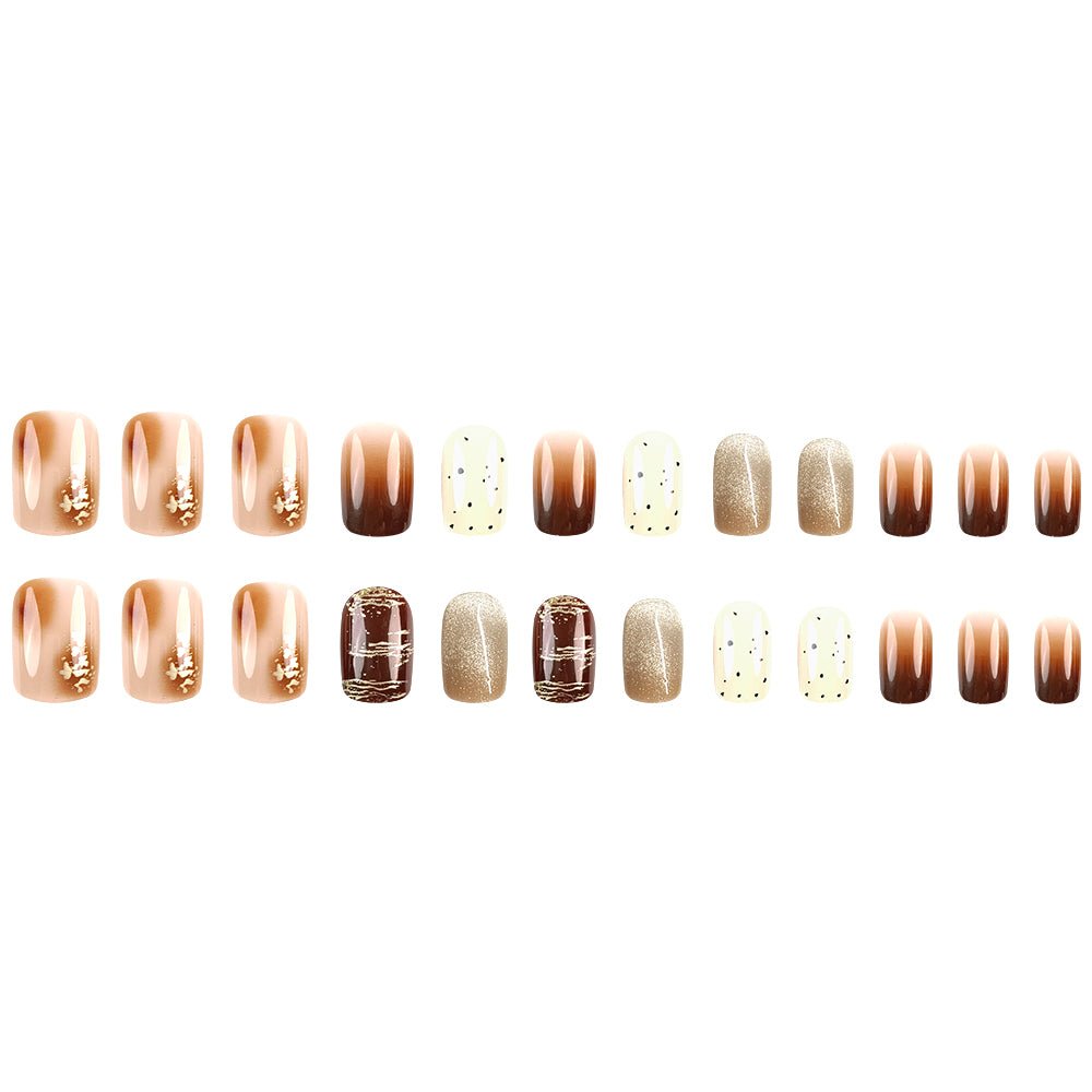 ネイルチップ Luminail プレミアムつけ爪 – ブラウングラデーション&ミルクティーデザイン ショートネイル 上品で温もりのある指先に - ネイルチップ専門店 Luminail ルミネイル