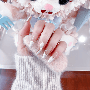 ネイルチップ Luminail プレミアムつけ爪 - 夢見るマーブルゴールドロングネイル - ネイルチップ専門店 Luminail ルミネイル