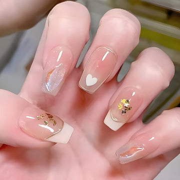 ネイルチップ Luminail プレミアムつけ爪 - エレガントゴールドフレンチロングネイル - ネイルチップ(付け爪)専門店luminailルミネイル