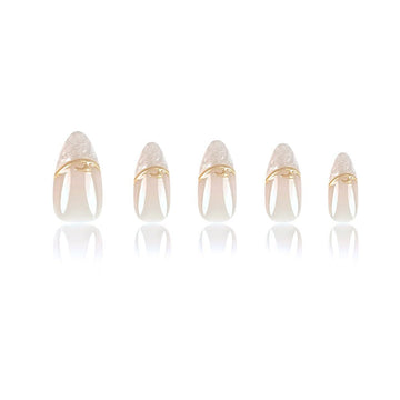 ネイルチップ Luminail プレミアムつけ爪 - ホワイト&ゴールドラインデザインショートネイル - ネイルチップ専門店 Luminail ルミネイル