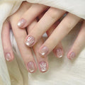 ネイルチップ Luminail プレミアムつけ爪 - パールバタフライデザインショートネイル - ネイルチップ専門店 Luminail ルミネイル