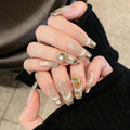 ネイルチップ Luminail プレミアムつけ爪 - エレガントゴールドフレンチロングネイル - ネイルチップ(付け爪)専門店luminailルミネイル