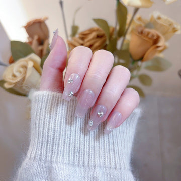 ネイルチップ Luminail プレミアムつけ爪 - ピンクベージュ ストーン付きロングネイル - ネイルチップ専門店 Luminail ルミネイル
