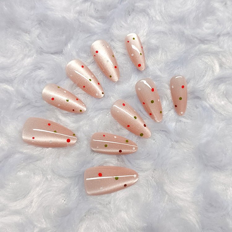 ネイルチップ Luminail プレミアムつけ爪 - ピンクベージュドットロングネイル - ネイルチップ専門店 Luminail ルミネイル