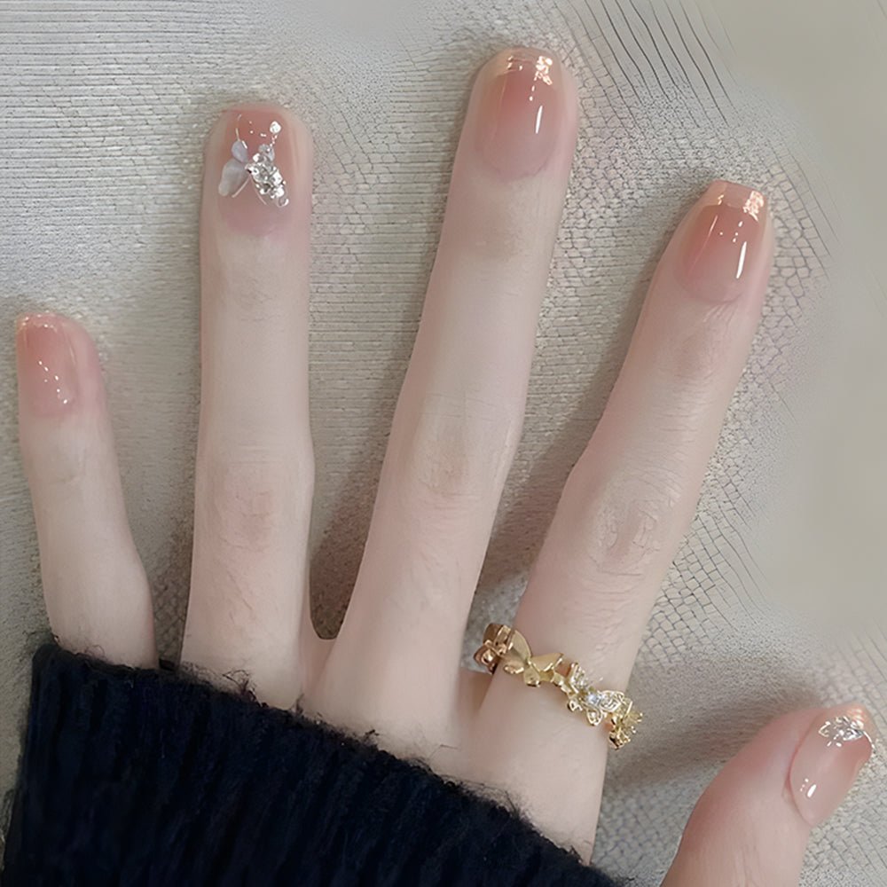 ネイルチップ Luminail プレミアムつけ爪 - 上品グラデーションベージュショートネイル - ネイルチップ専門店 Luminail ルミネイル