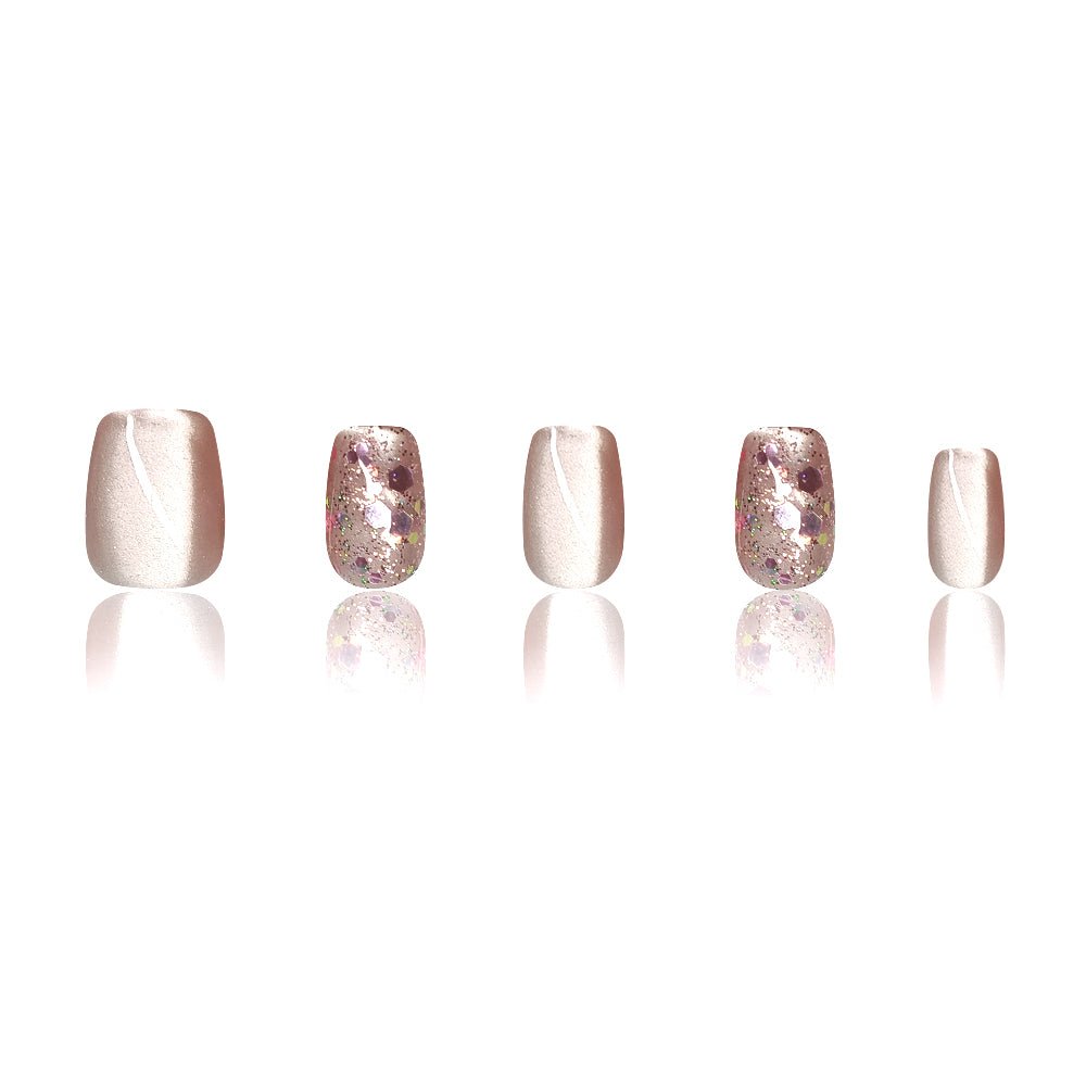 ネイルチップ Luminail プレミアムつけ爪 - ヌーディー&グリッターデザインショートネイル - ネイルチップ専門店 Luminail ルミネイル