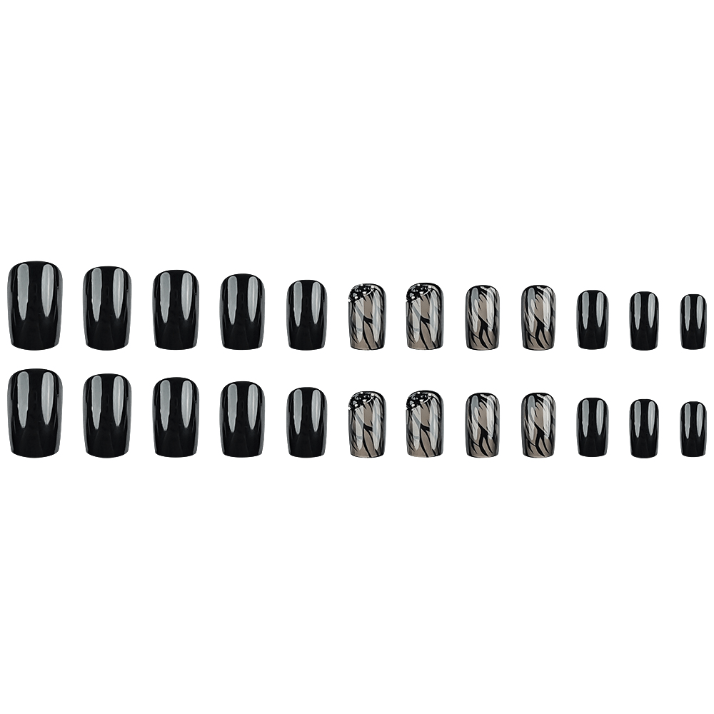 ネイルチップ Luminail プレミアムつけ爪 - エレガントブラックメッシュデザインロングネイル - ネイルチップ専門店 Luminail ルミネイル