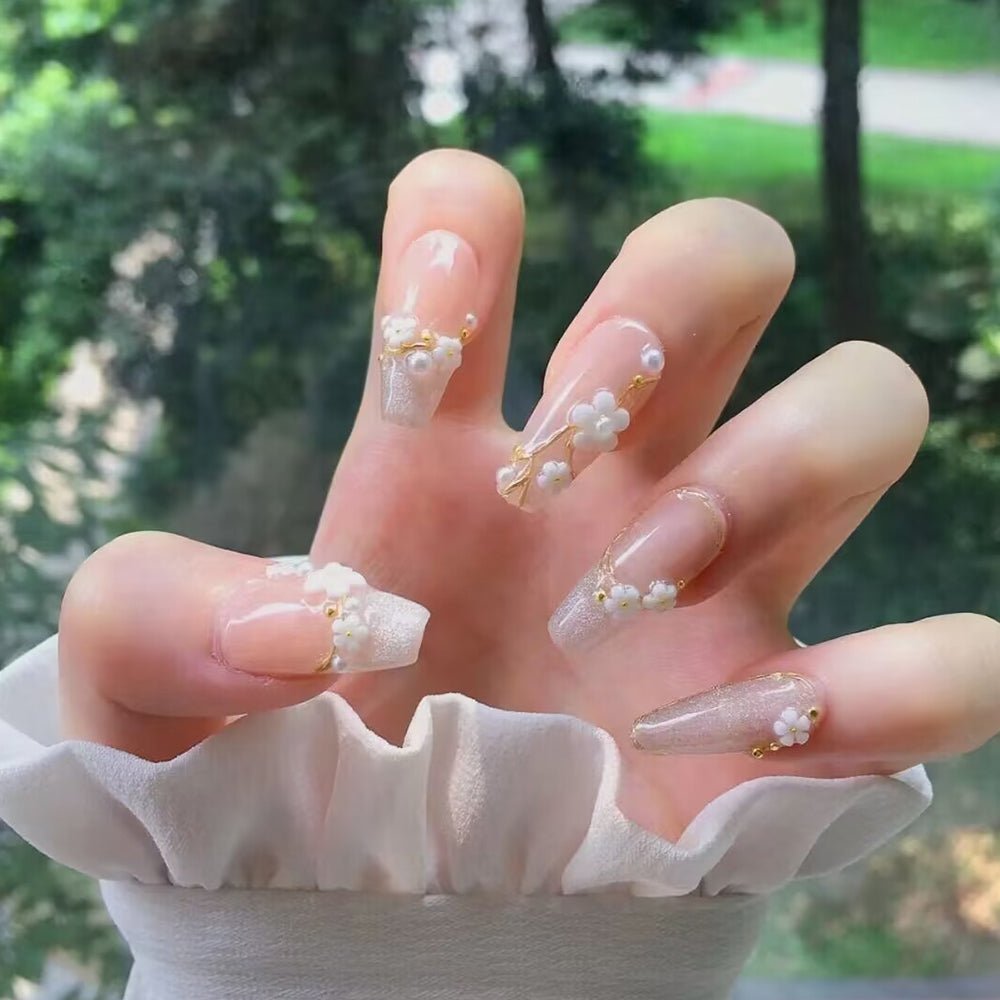 ネイルチップ Luminail プレミアムつけ爪 - ピュアフローラルロングネイル - ネイルチップ専門店 Luminail ルミネイル