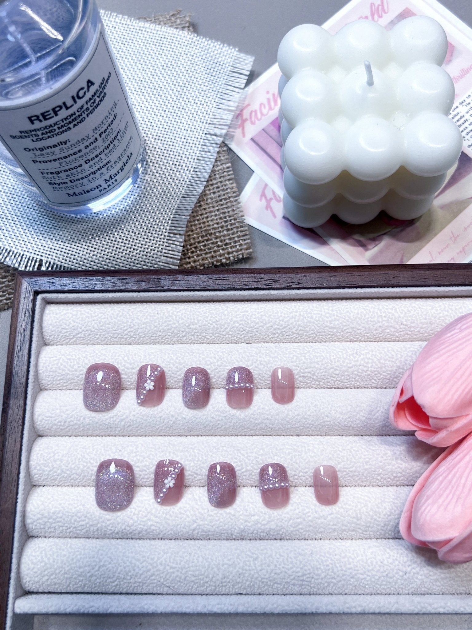ネイルチップ Luminail プレミアムつけ爪 - ロマンティックピンクグリッター ショートネイル - ネイルチップ専門店 Luminail ルミネイル