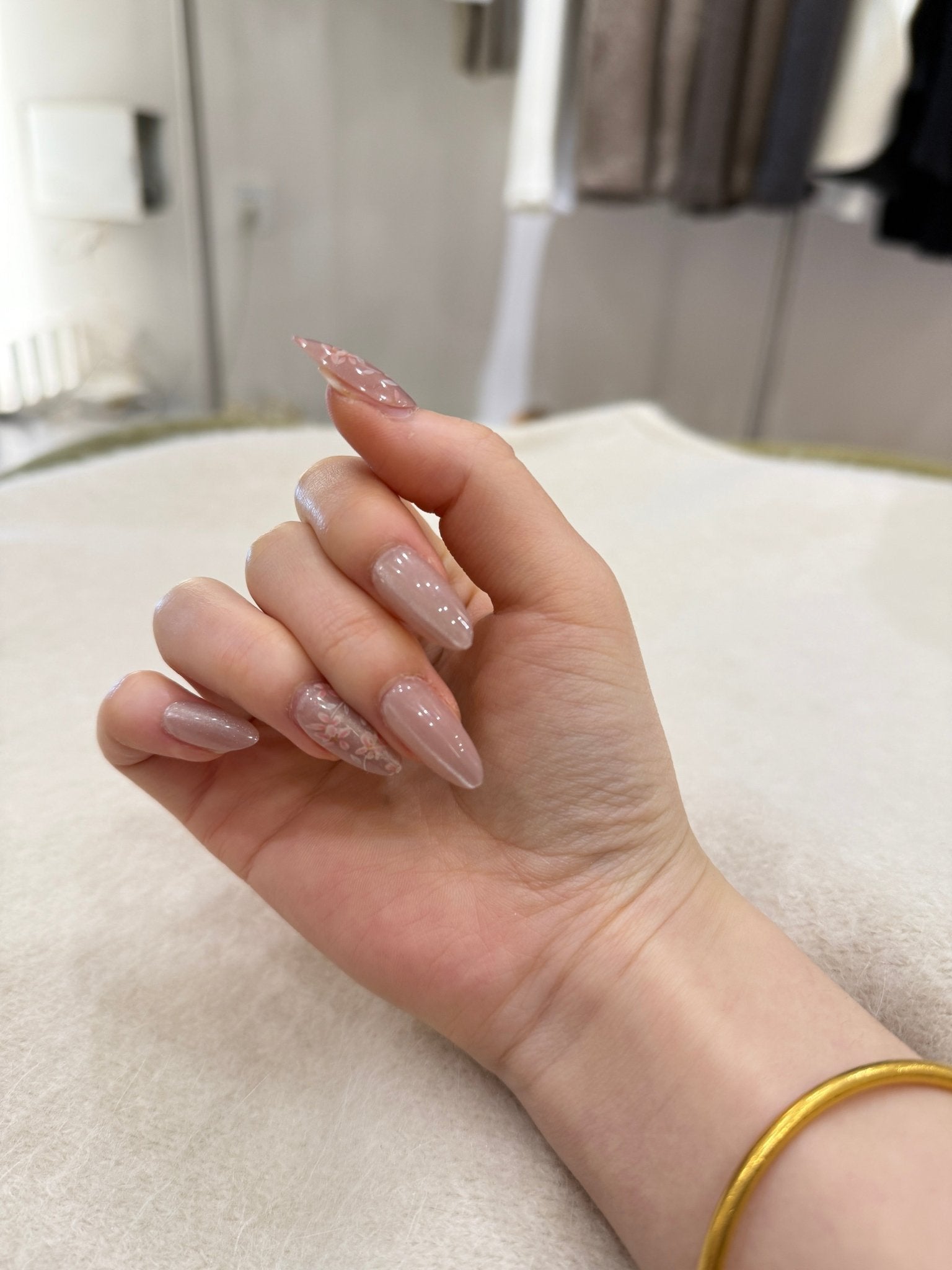 ネイルチップ Luminail プレミアムつけ爪 - 優雅なピンクフローラル ロングネイル - ネイルチップ専門店 Luminail ルミネイル