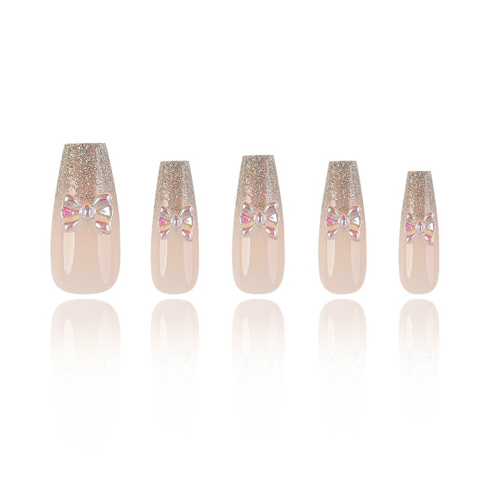 ネイルチップ Luminail プレミアムつけ爪 - グリッターリボンデザインロングネイル - ネイルチップ専門店 Luminail ルミネイル
