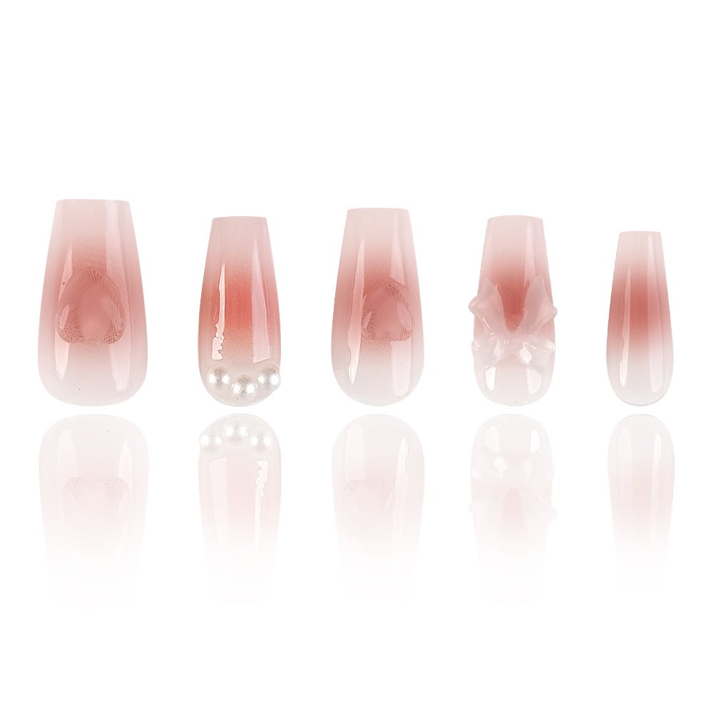 ネイルチップ Luminail プレミアムつけ爪 - ピンクパール3Dデザインショートネイル - ネイルチップ専門店 Luminail ルミネイル