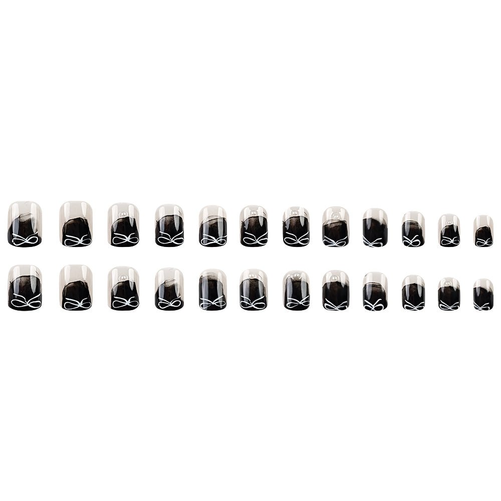 ネイルチップ Luminail プレミアムつけ爪 - ブラックリボンデザインショートネイル - ネイルチップ専門店 Luminail ルミネイル