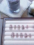 ネイルチップ Luminail プレミアムつけ爪 - パールリボンとキラキラデザインショートネイル - ネイルチップ専門店 Luminail ルミネイル