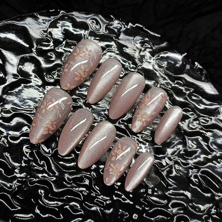 ネイルチップ Luminail プレミアムつけ爪 - 優雅なピンクフローラル ロングネイル - ネイルチップ専門店 Luminail ルミネイル