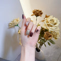ネイルチップ Luminail プレミアムつけ爪 - ブラウングリッターフローラルデザインショートネイル - ネイルチップ専門店 Luminail ルミネイル