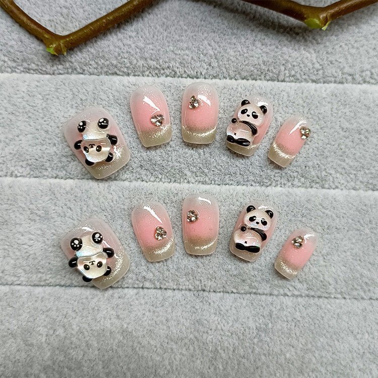 ネイルチップ Luminail プレミアムつけ爪 - パンダデザインロングネイル - ネイルチップ専門店 Luminail ルミネイル