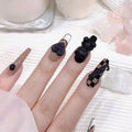 ネイルチップ Luminail プレミアムつけ爪 - ブラックチェックベアロングネイル - ネイルチップ専門店 Luminail ルミネイル