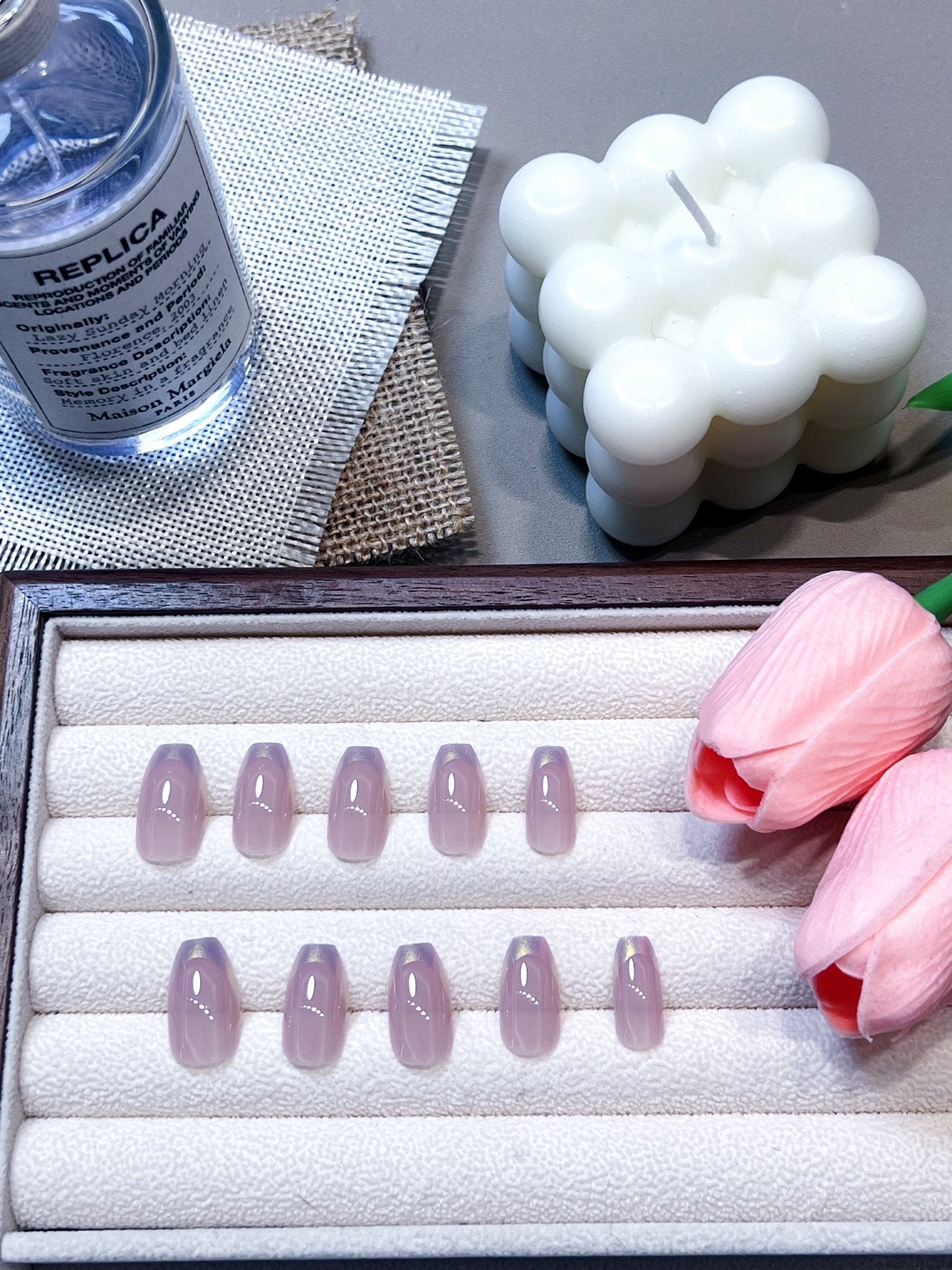 ネイルチップ Luminail プレミアムつけ爪 - ピンクオーロラデザインショートネイル - ネイルチップ専門店 Luminail ルミネイル