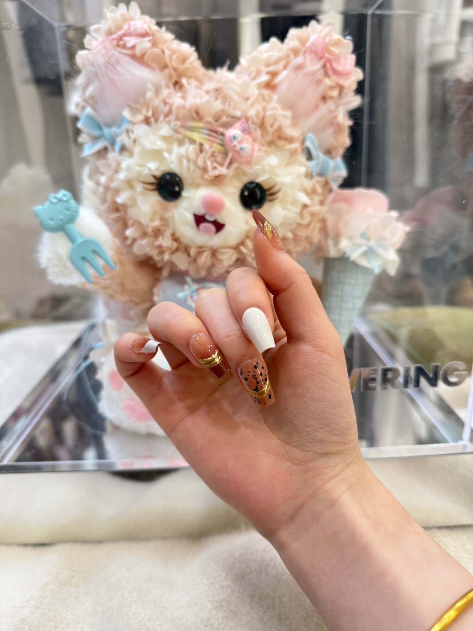 ネイルチップ Luminail プレミアムつけ爪 - キャラメル＆レオパードデザインロングネイル - ネイルチップ専門店 Luminail ルミネイル