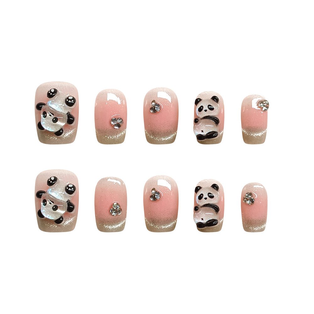 ネイルチップ Luminail プレミアムつけ爪 - パンダデザインロングネイル - ネイルチップ専門店 Luminail ルミネイル