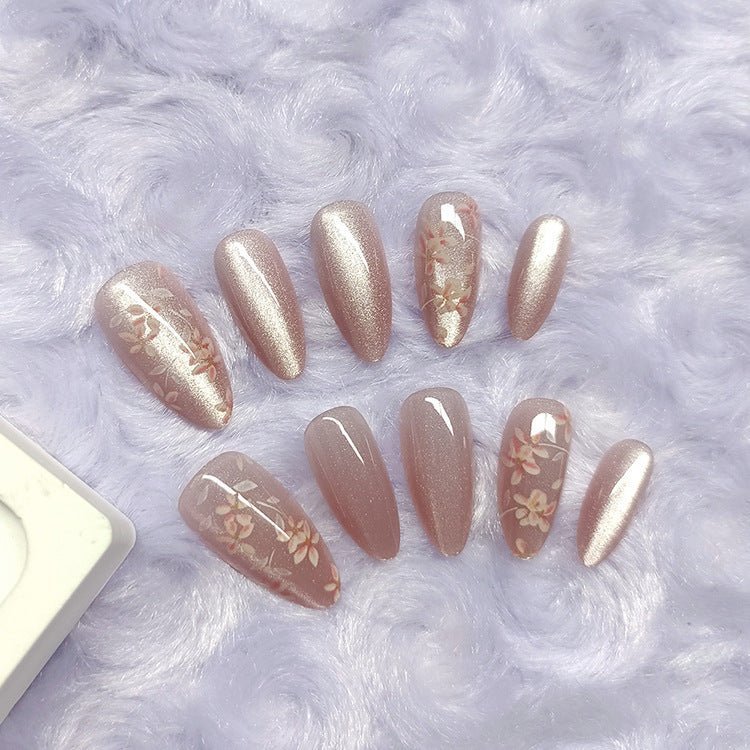 ネイルチップ Luminail プレミアムつけ爪 - 優雅なピンクフローラル ロングネイル - ネイルチップ専門店 Luminail ルミネイル